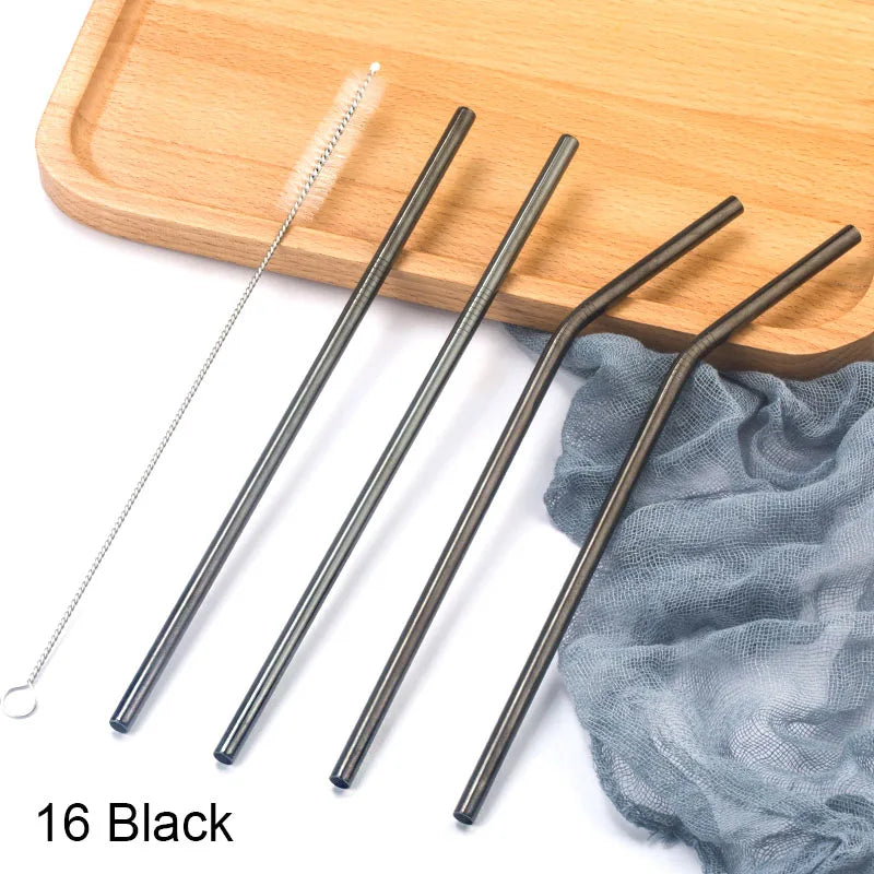 Stainless Steel Reusable Drinking Straws with Cleaning Brush – Eco-Friendly Cocktail & Beverage Set