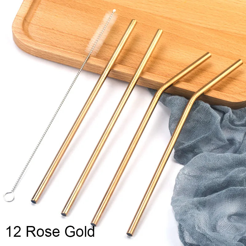 Stainless Steel Reusable Drinking Straws with Cleaning Brush – Eco-Friendly Cocktail & Beverage Set