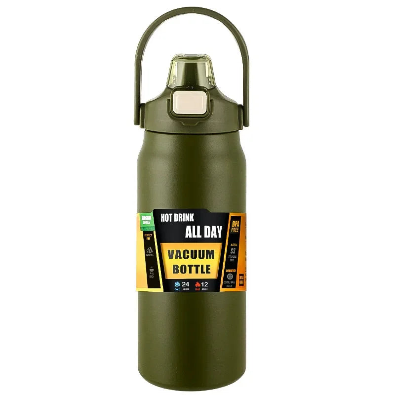 Portable 304 Stainless Steel Thermal Water Bottle with Straw – Double Wall Vacuum Insulated Sports Flask