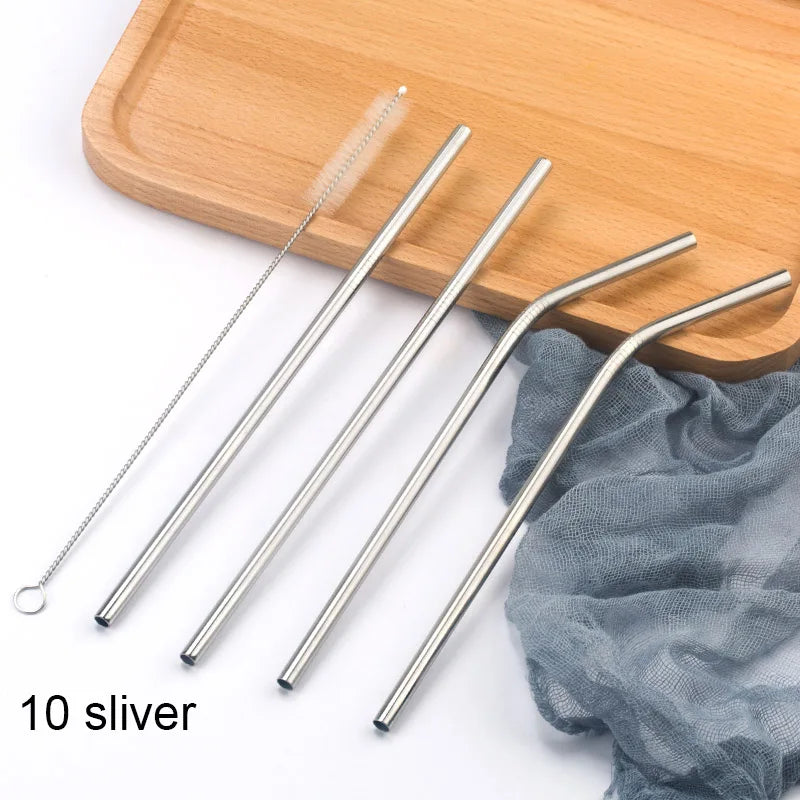 Stainless Steel Reusable Drinking Straws with Cleaning Brush – Eco-Friendly Cocktail & Beverage Set