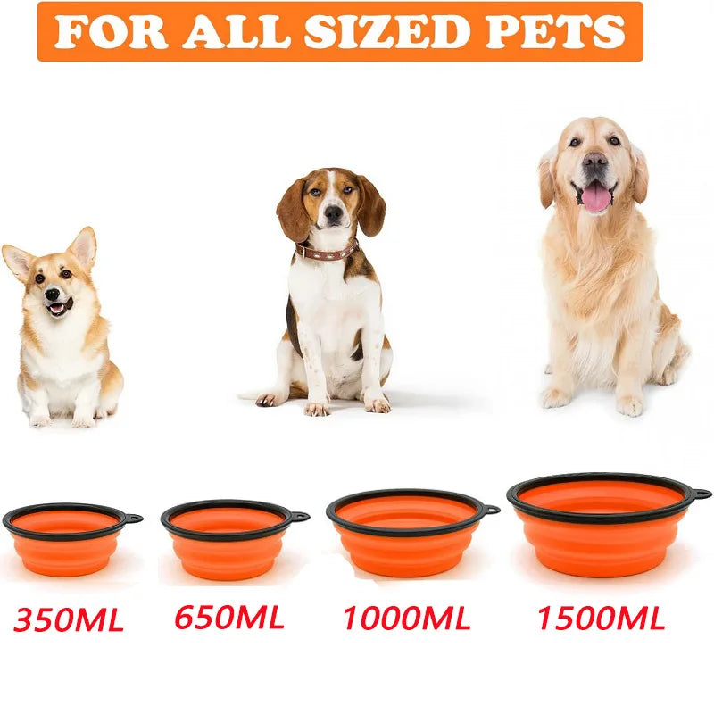 Folding Portable Silicone Pet Bowl with Carabiner | 2-in-1 Food & Water Dispenser for Dogs & Cats – Outdoor Travel, Camping, Walking