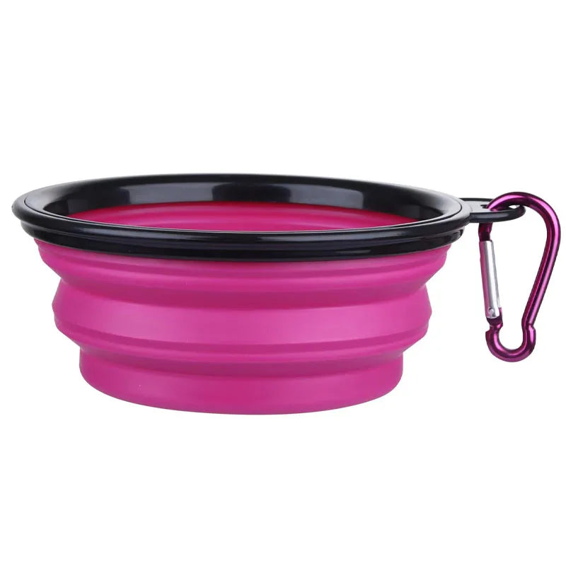 Folding Portable Silicone Pet Bowl with Carabiner | 2-in-1 Food & Water Dispenser for Dogs & Cats – Outdoor Travel, Camping, Walking