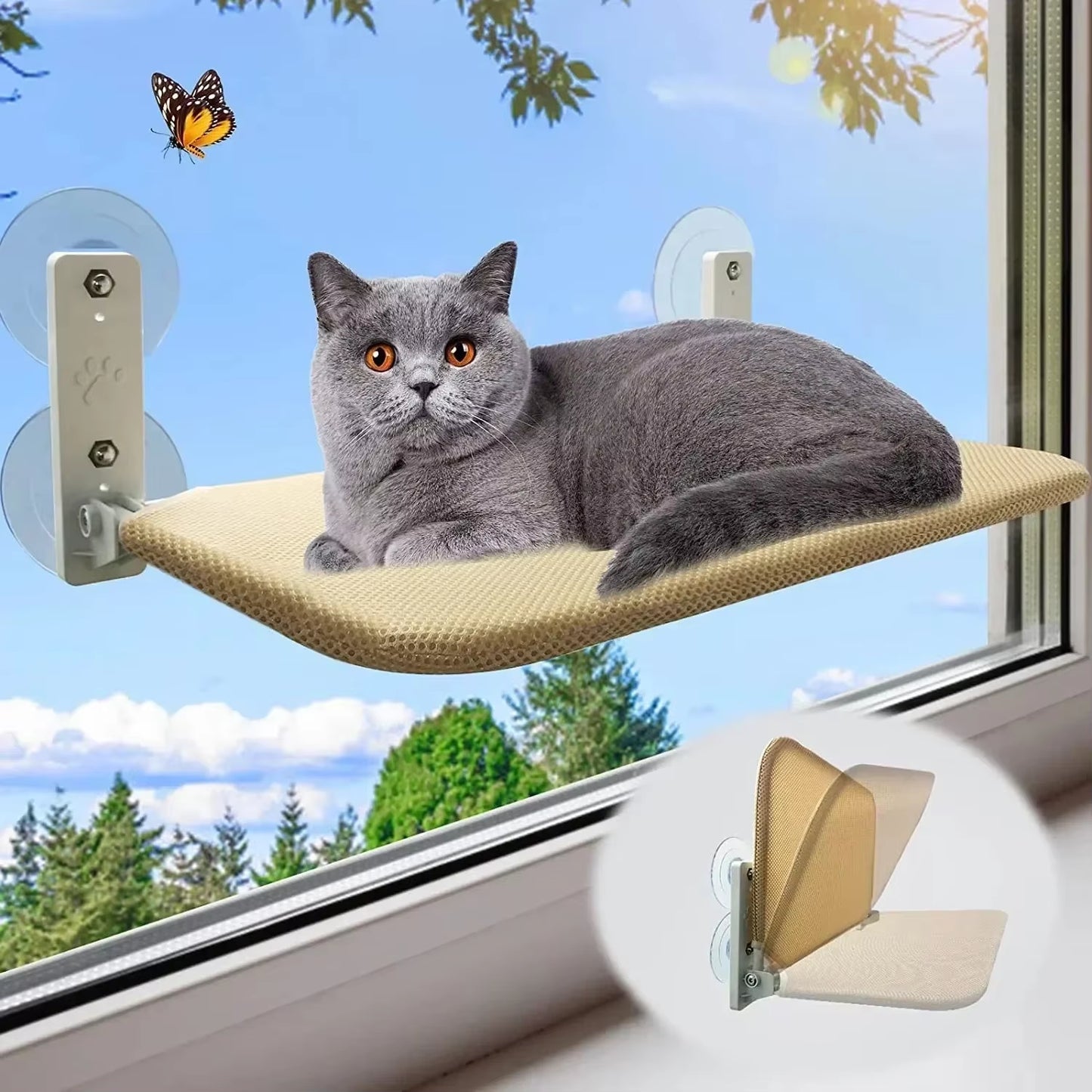 Foldable Cat Hammock for Windows – Breathable Cloth Bed, 10KG Capacity, Space-Saving Cat Seat for Sunbathing & Lounging
