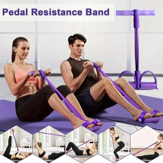 6-Tube Pedal Resistance Band – Heavy-Duty Toning Trainer for Abs, Arms, Legs & Glutes (Purple)