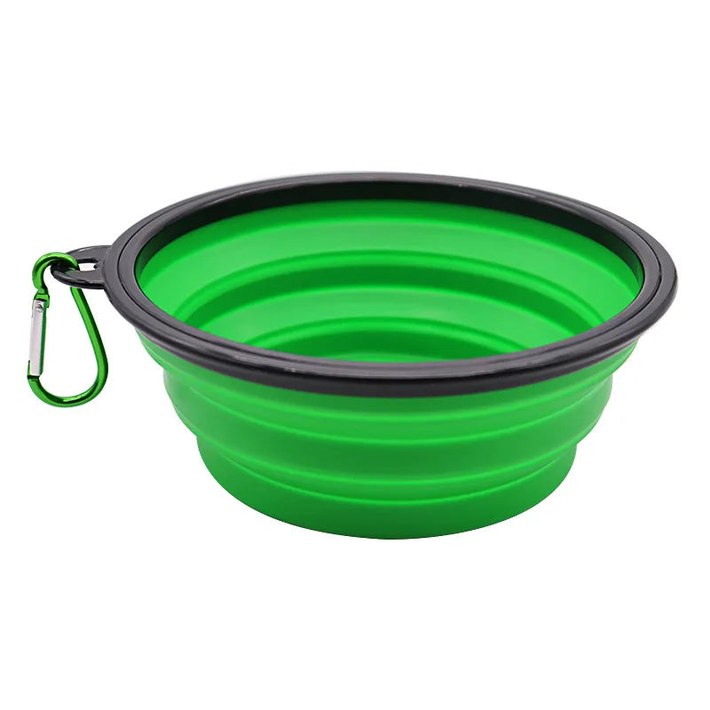 Folding Portable Silicone Pet Bowl with Carabiner | 2-in-1 Food & Water Dispenser for Dogs & Cats – Outdoor Travel, Camping, Walking