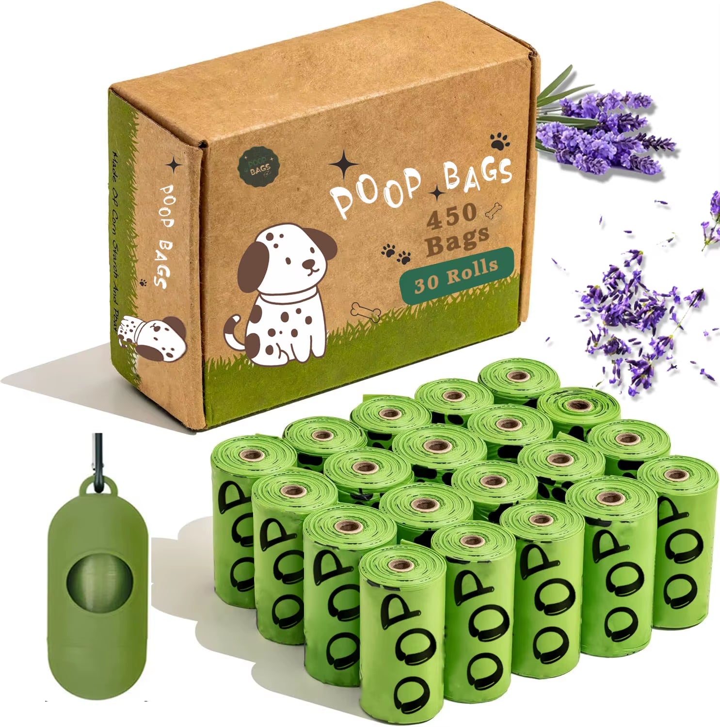 EPI Biodegradable Dog Poop Bags – Lavender Scented, Extra Thick, Leakproof with Dispenser