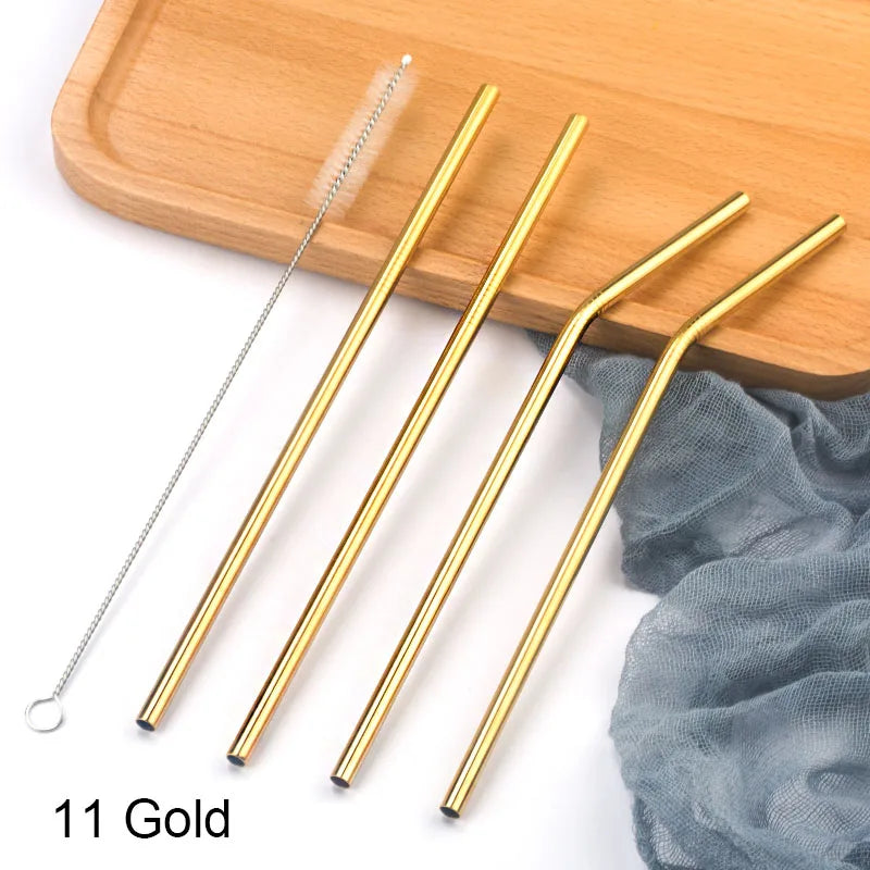 Stainless Steel Reusable Drinking Straws with Cleaning Brush – Eco-Friendly Cocktail & Beverage Set