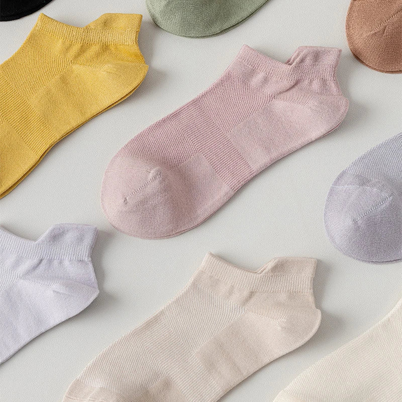 Women’s Bamboo Fibre Socks – Thin, Breathable, Low-Cut Liner – Solid Colour – 5 Pairs