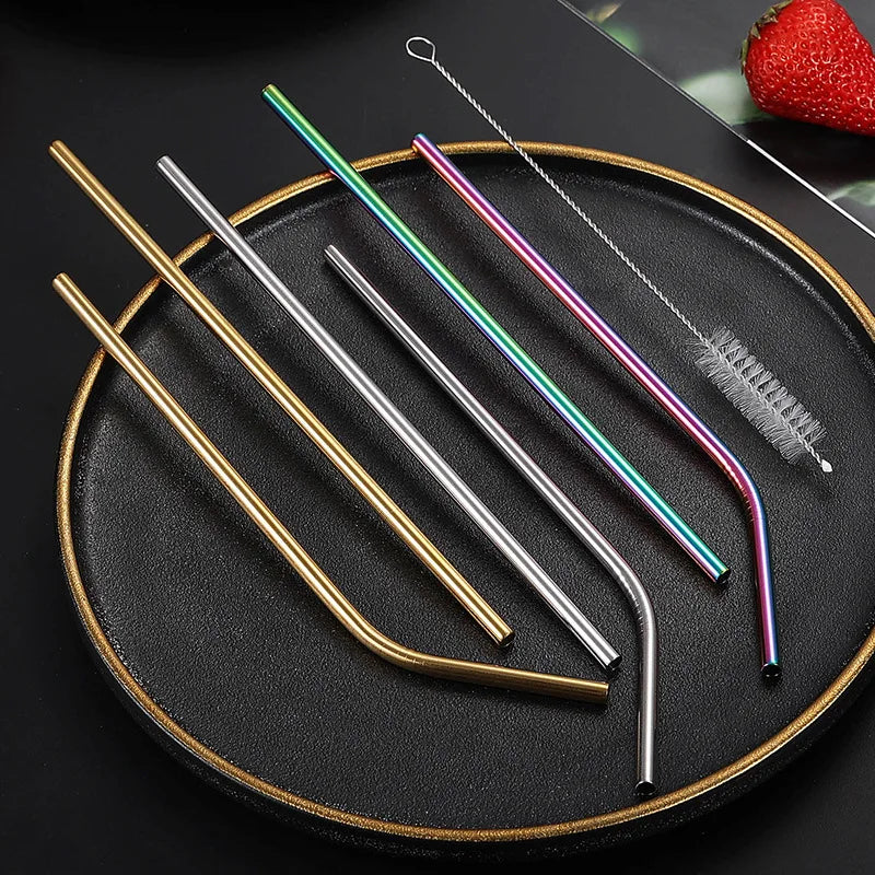 Stainless Steel Reusable Drinking Straws with Cleaning Brush – Eco-Friendly Cocktail & Beverage Set