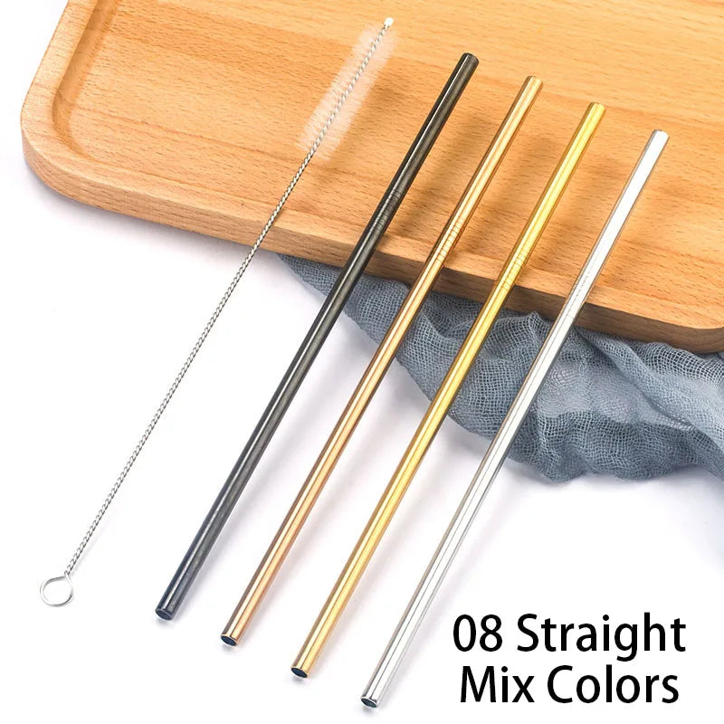 Stainless Steel Reusable Drinking Straws with Cleaning Brush – Eco-Friendly Cocktail & Beverage Set