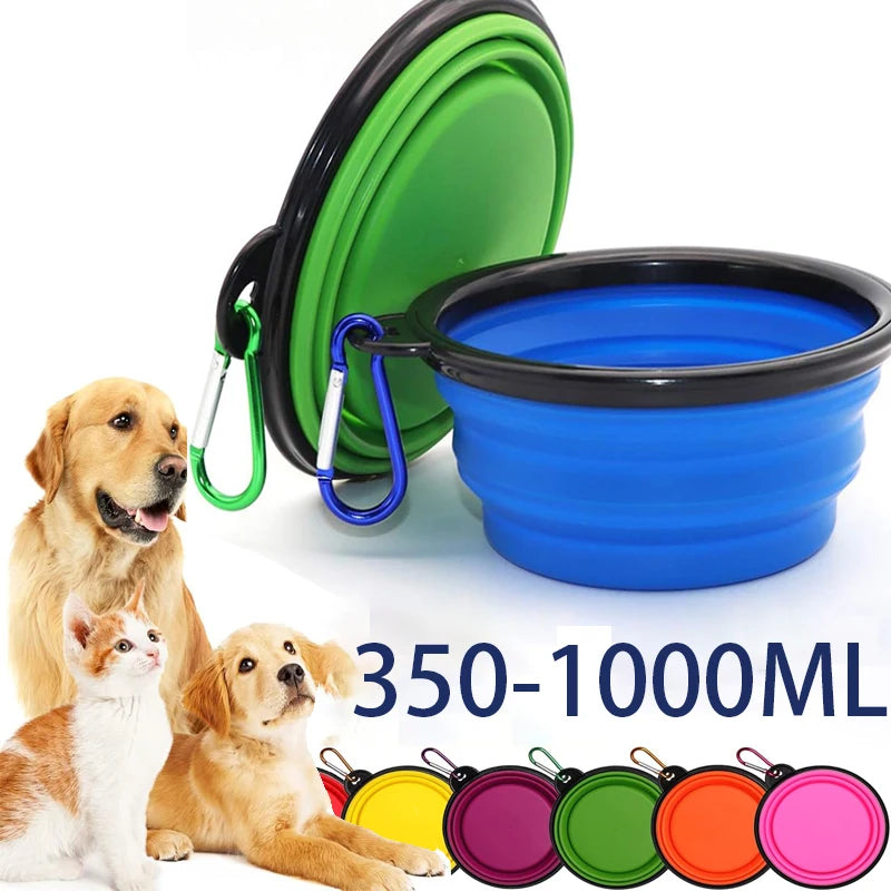 Folding Portable Silicone Pet Bowl with Carabiner | 2-in-1 Food & Water Dispenser for Dogs & Cats – Outdoor Travel, Camping, Walking