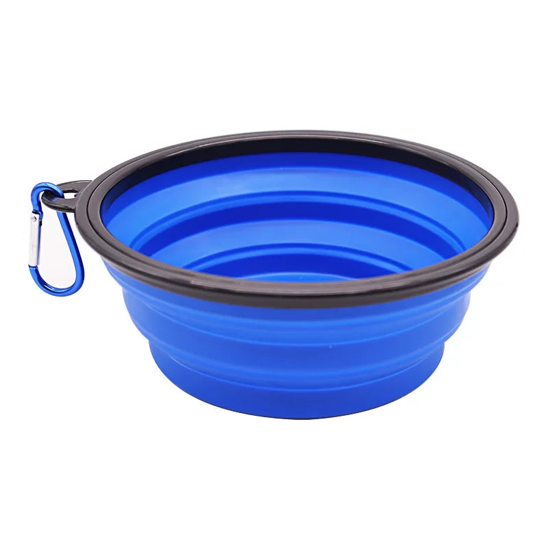 Folding Portable Silicone Pet Bowl with Carabiner | 2-in-1 Food & Water Dispenser for Dogs & Cats – Outdoor Travel, Camping, Walking