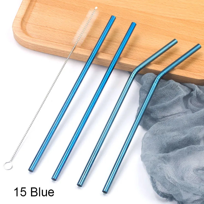 Stainless Steel Reusable Drinking Straws with Cleaning Brush – Eco-Friendly Cocktail & Beverage Set