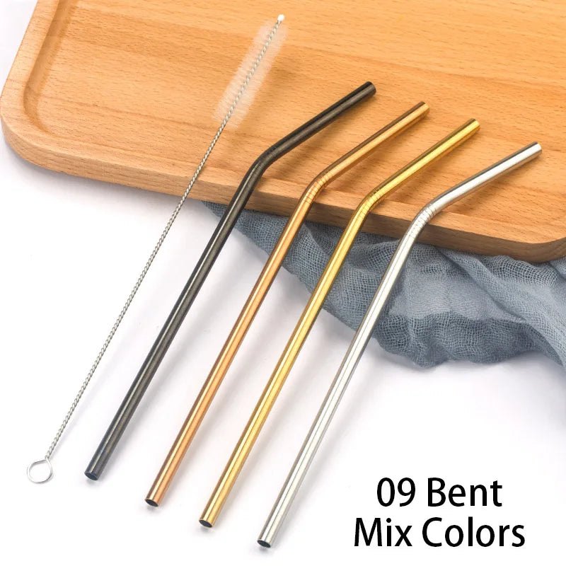 Stainless Steel Reusable Drinking Straws with Cleaning Brush – Eco-Friendly Cocktail & Beverage Set